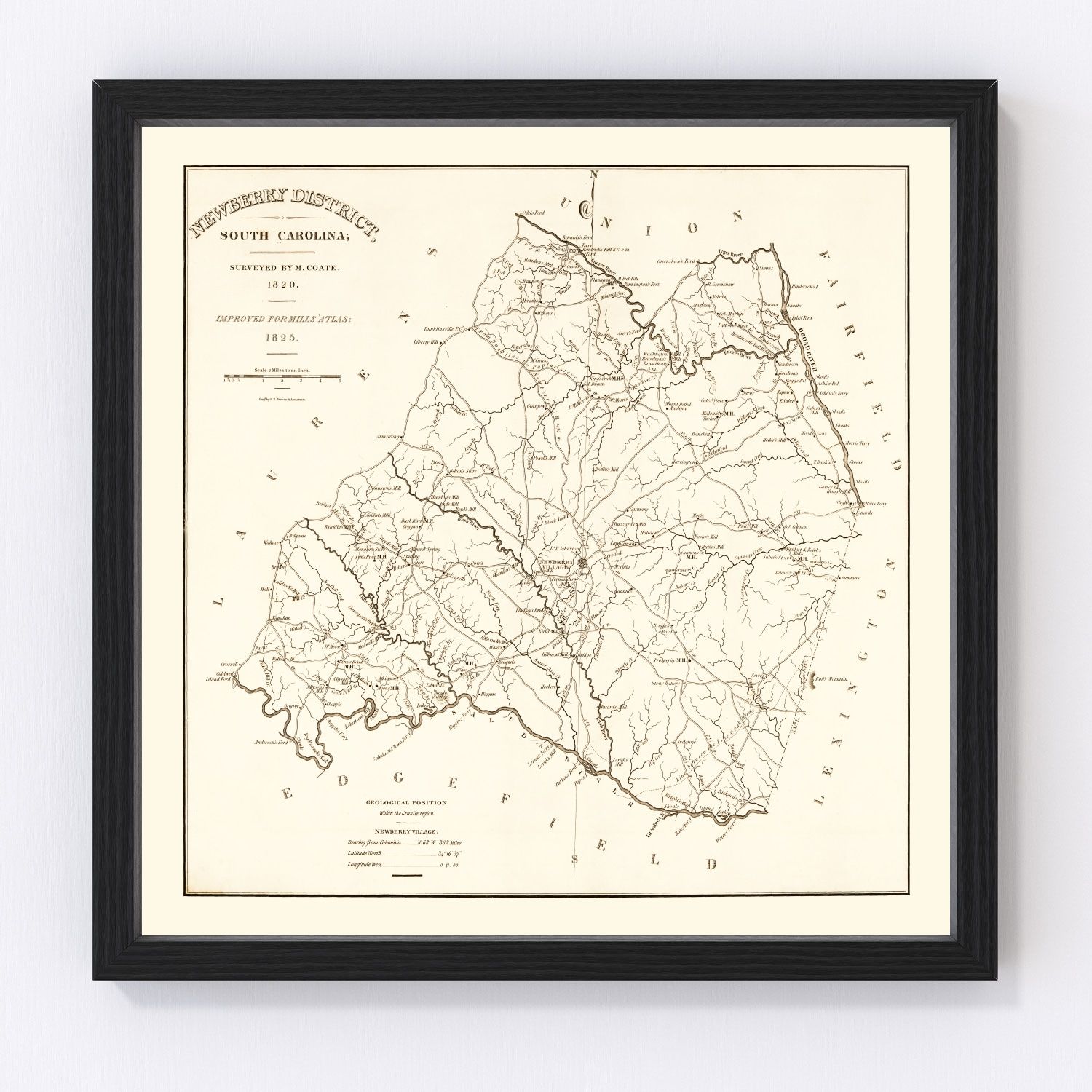 Vintage Map of Newberry County, South Carolina 1820