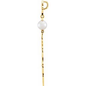 14K Yellow Gold Cultured Akoya Pearl Fleur-de-lis Scroll Pendant
