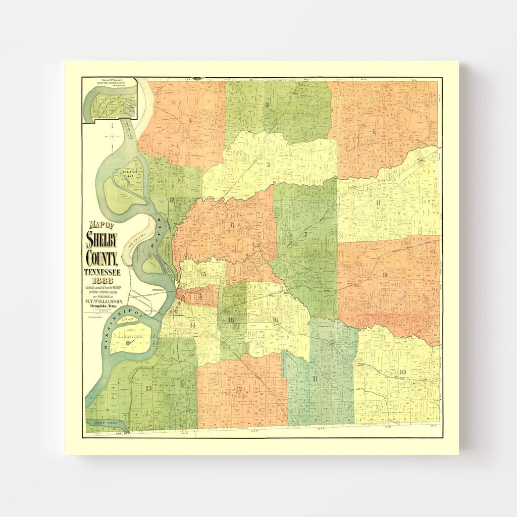 Vintage Map of Shelby County, Tennessee 1888
