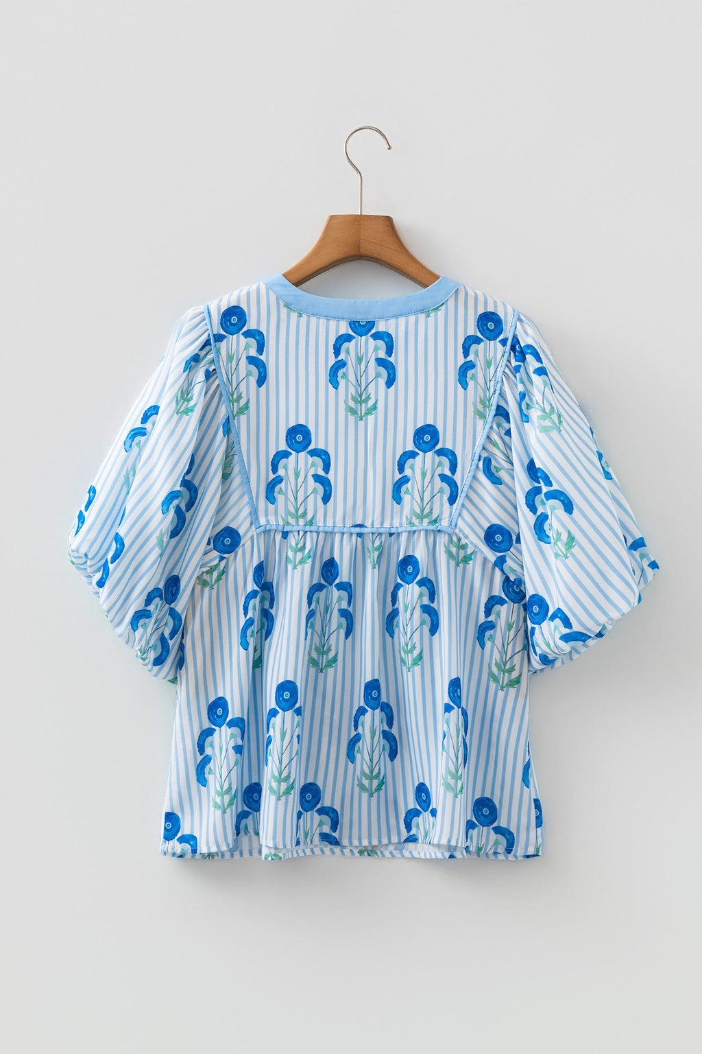 Floral Tie Neck Puff Sleeve Blouse