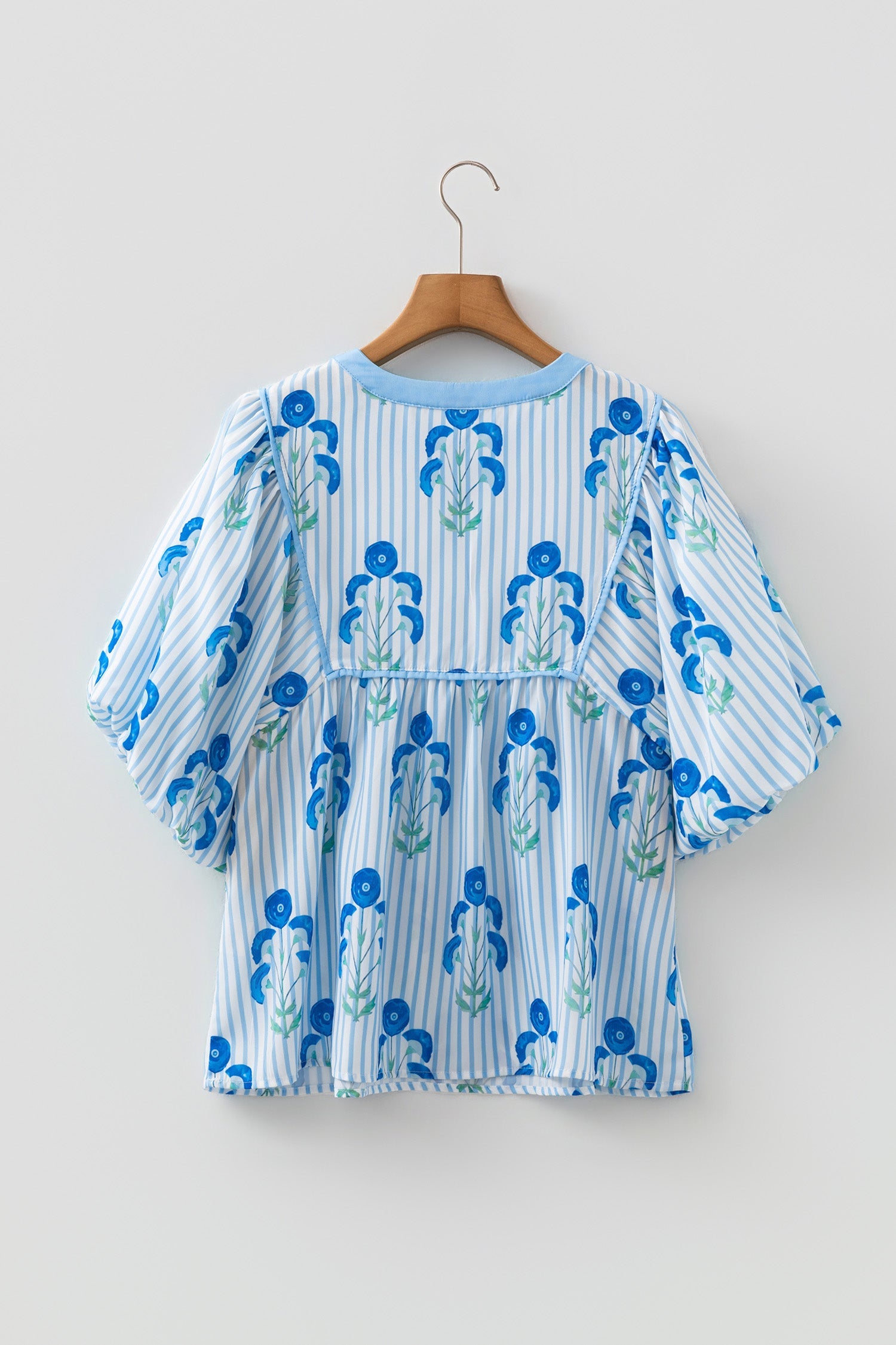 Floral Tie Neck Puff Sleeve Blouse
