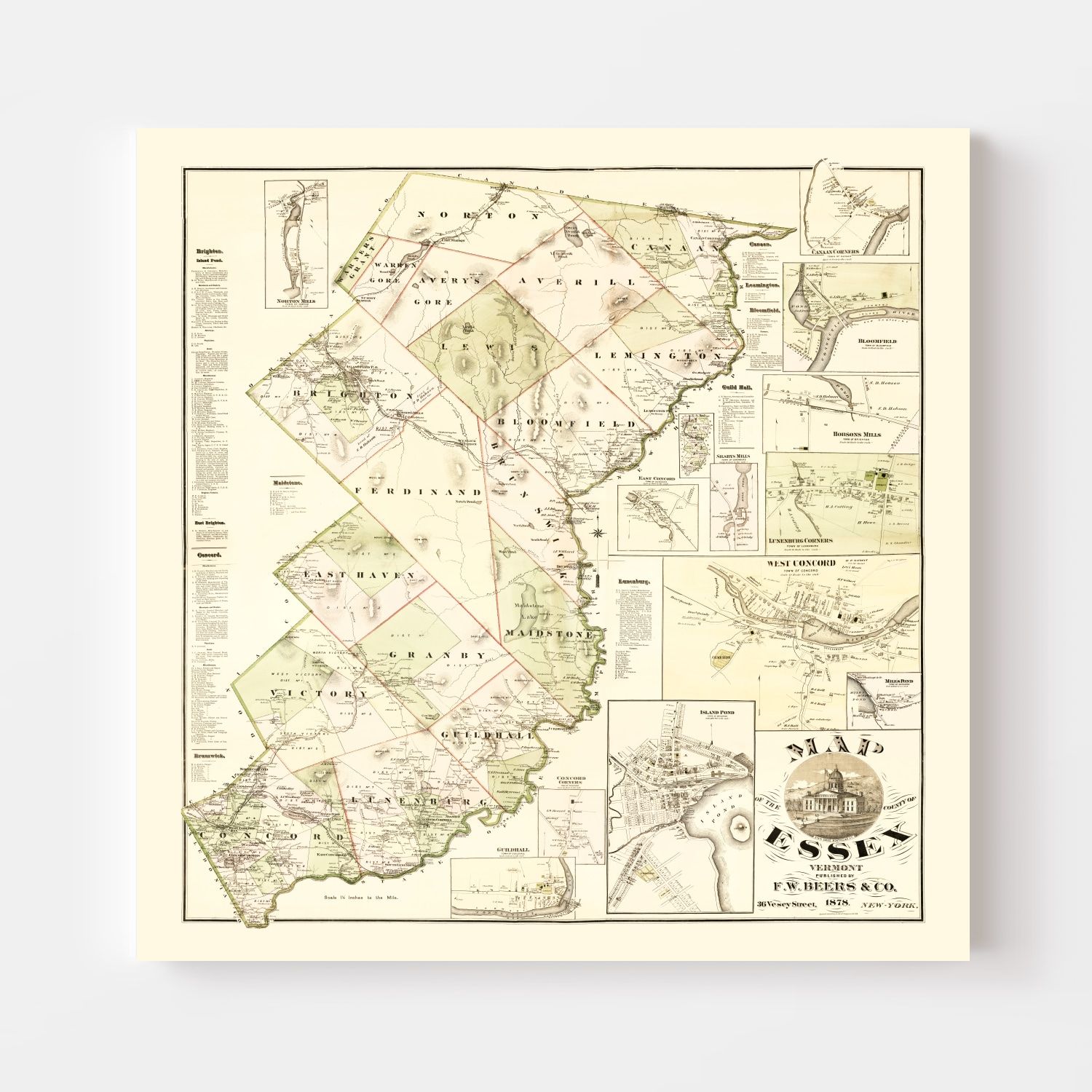 Vintage Map of Essex County, Vermont 1878