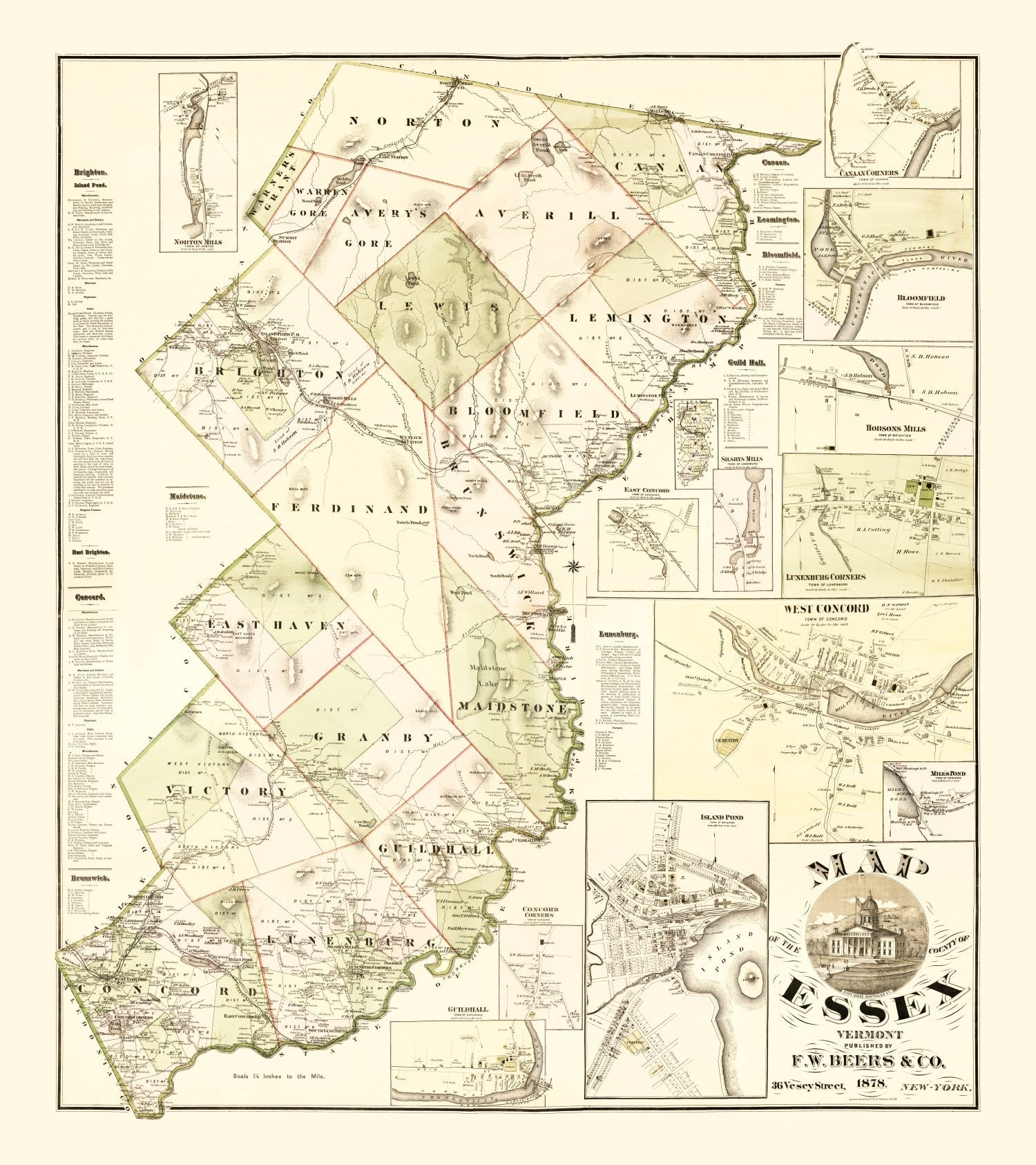 Vintage Map of Essex County, Vermont 1878
