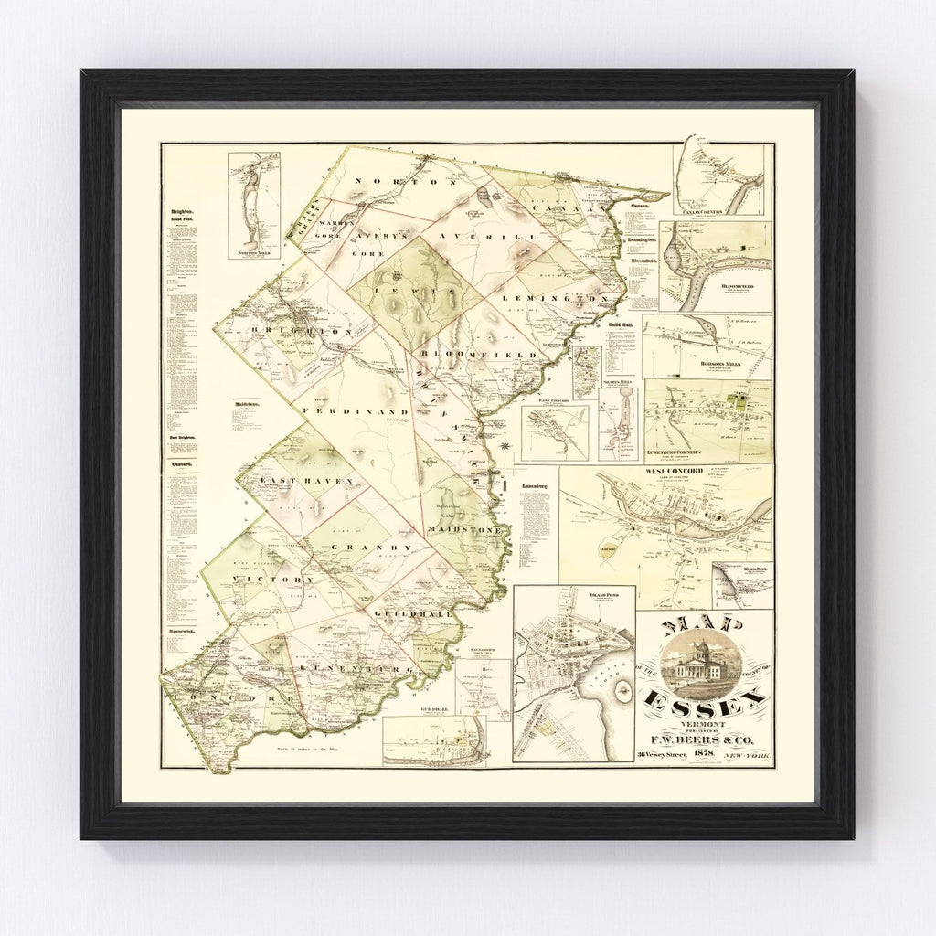 Vintage Map of Essex County, Vermont 1878