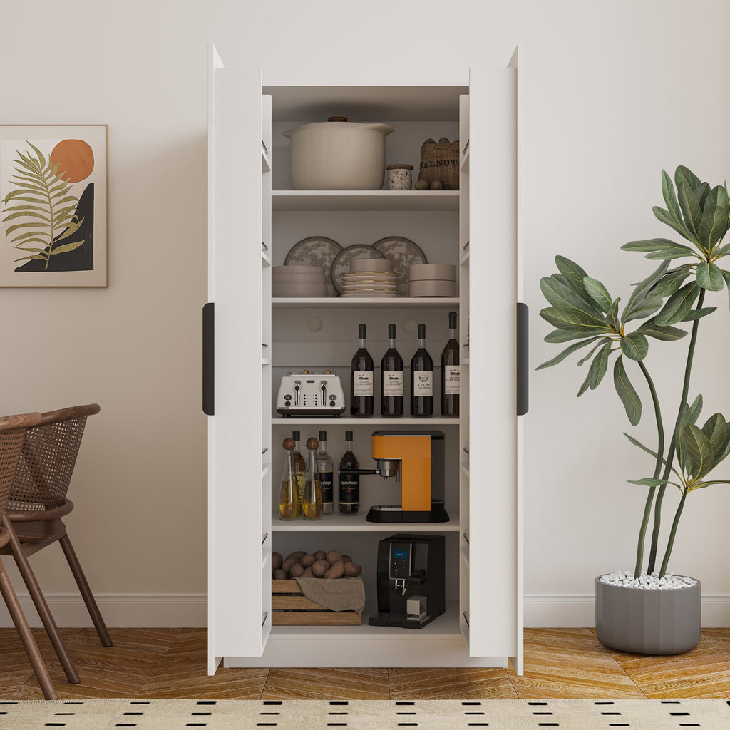 62.99in Kitchen Pantry Cabinet, White Freestanding Buffet Cupboards Sideboard with Doors &  Shelves, Kitchen Pantry Storage Cabinet for Kitchen, Living Room and Dinning Room
