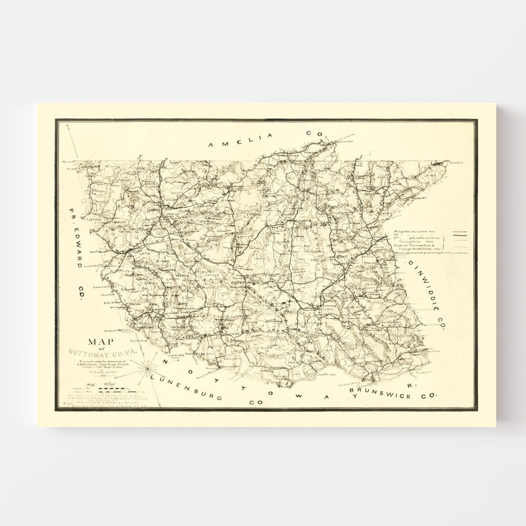 Vintage Map of Nottoway County, Virginia 1864