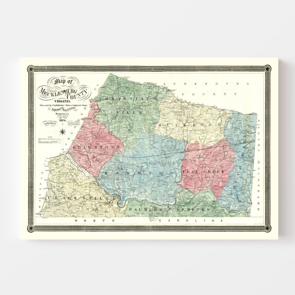 Vintage Map of Mecklenburg County, Virginia 1870