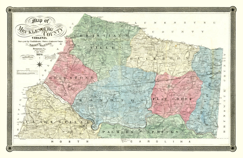 Vintage Map of Mecklenburg County, Virginia 1870
