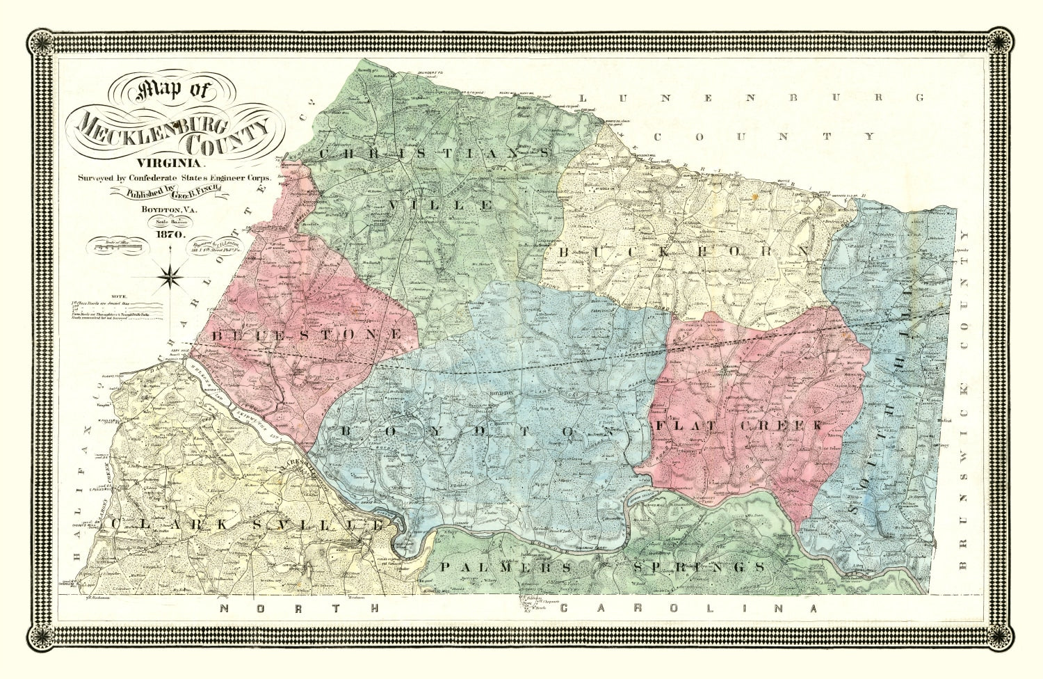 Vintage Map of Mecklenburg County, Virginia 1870