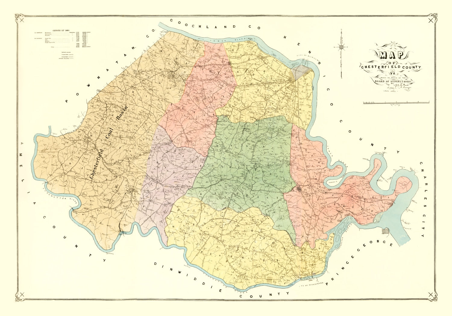 Vintage Map of Chesterfield County, Virginia 1888