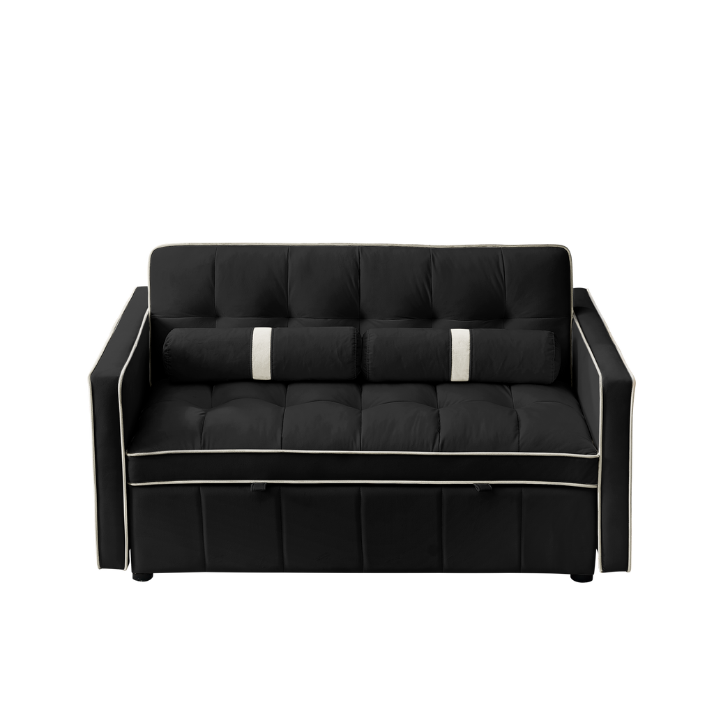 Modern 55.5' Pull Out Sleep Sofa Bed 2 Seater Loveseats Sofa Couch with side pockets, Adjsutable Backrest and Lumbar Pillows for Apartment Office Living Room