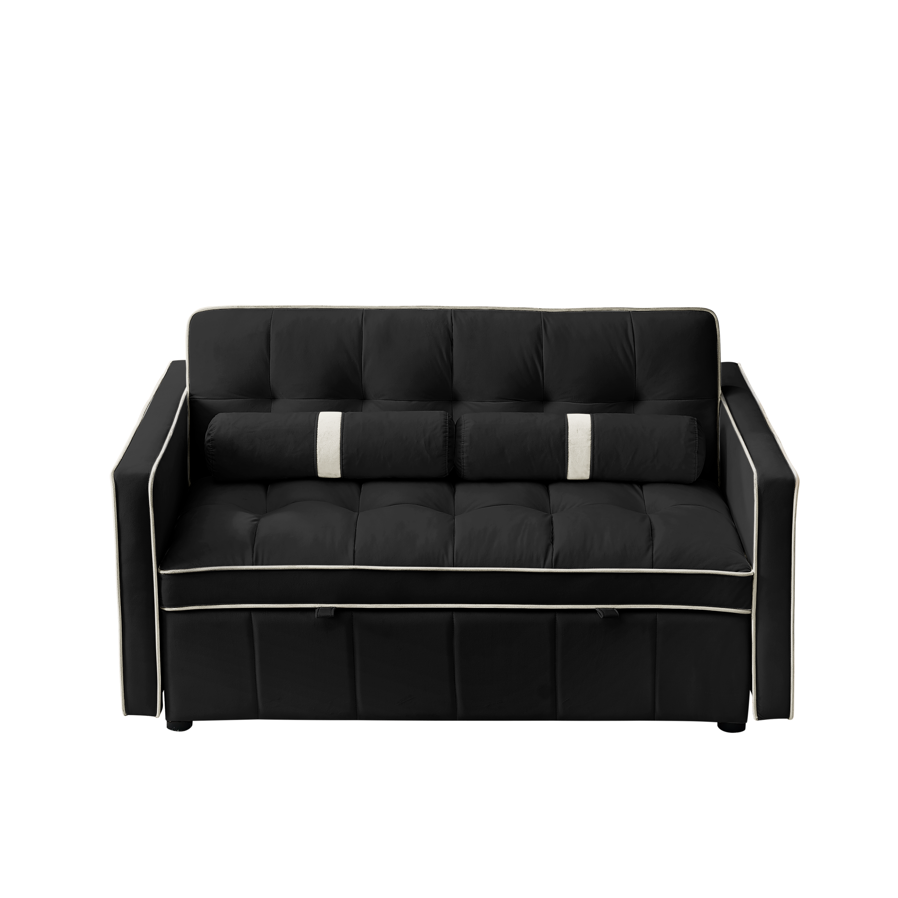 Modern 55.5' Pull Out Sleep Sofa Bed 2 Seater Loveseats Sofa Couch with side pockets, Adjsutable Backrest and Lumbar Pillows for Apartment Office Living Room