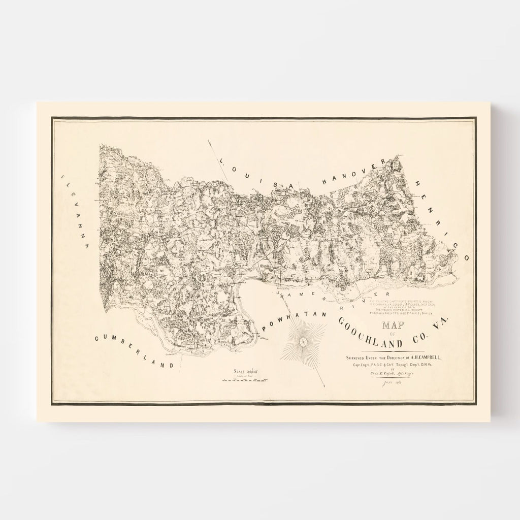 Vintage Map of Goochland County, Virginia 1863