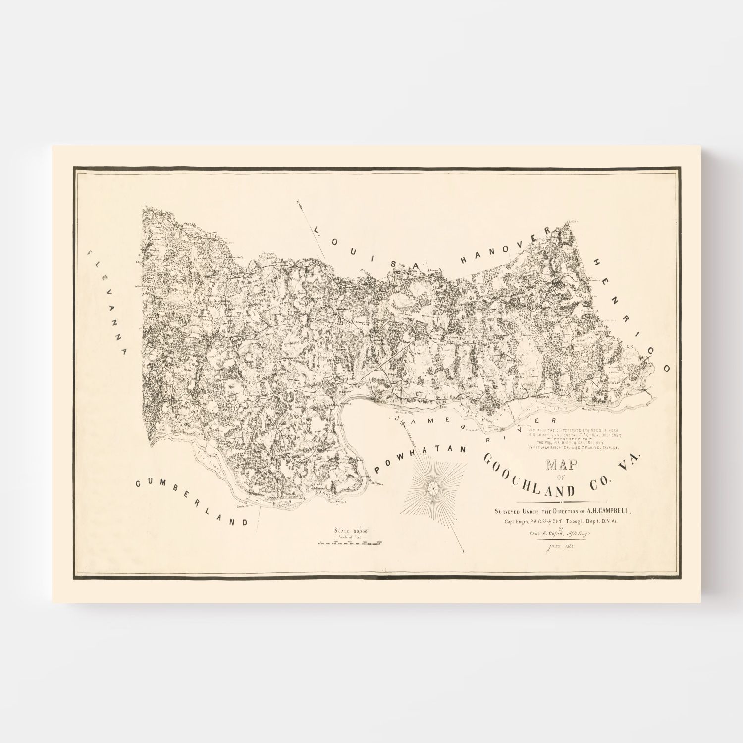 Vintage Map of Goochland County, Virginia 1863