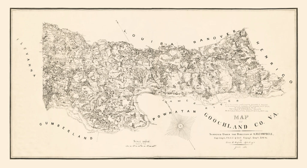 Vintage Map of Goochland County, Virginia 1863