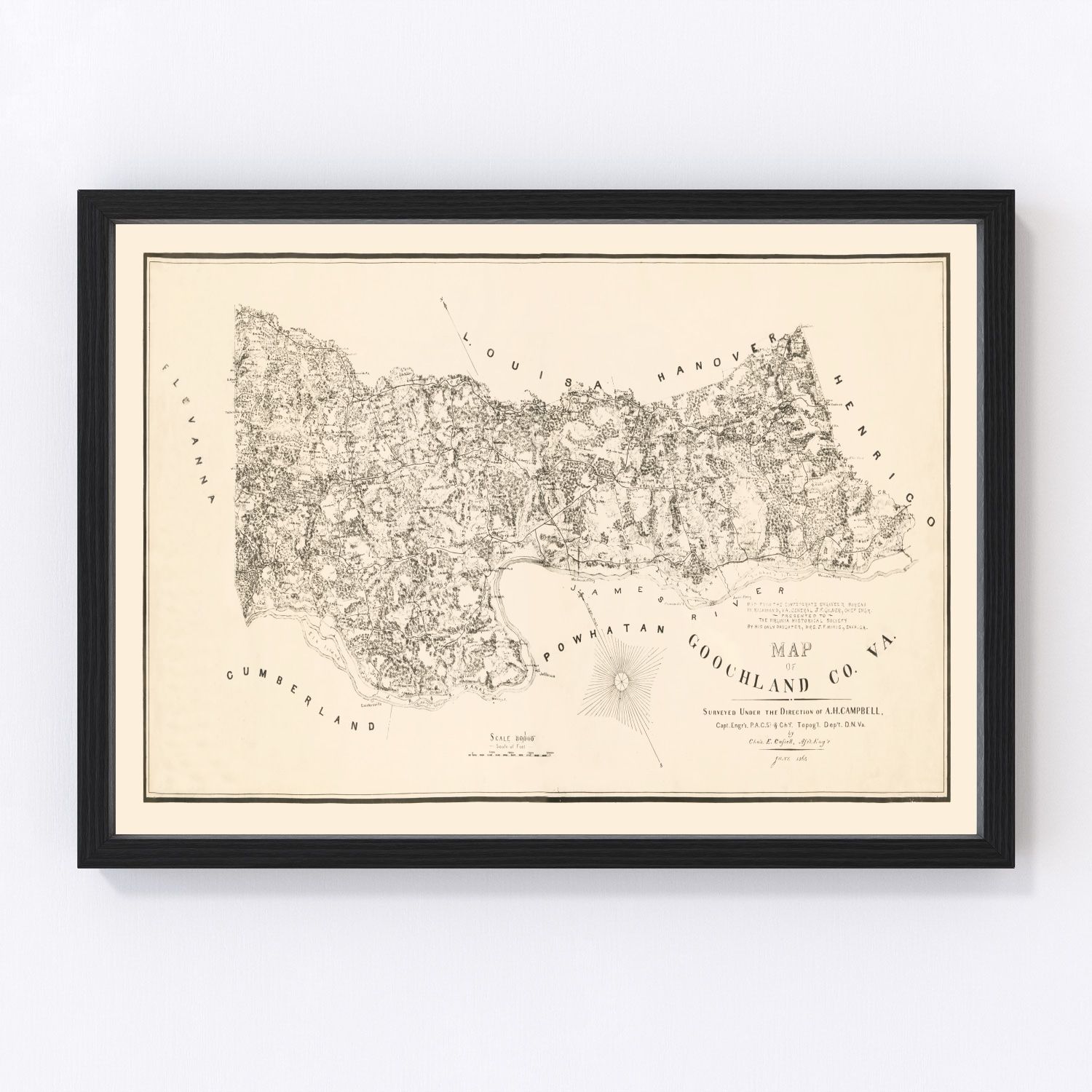Vintage Map of Goochland County, Virginia 1863