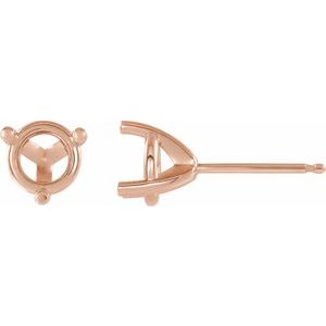 14K Rose Gold 8.2 mm Round 3-Prong Earring Mounting