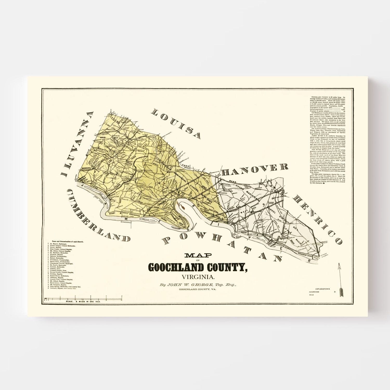 Vintage Map of Goochland County, Virginia 1881