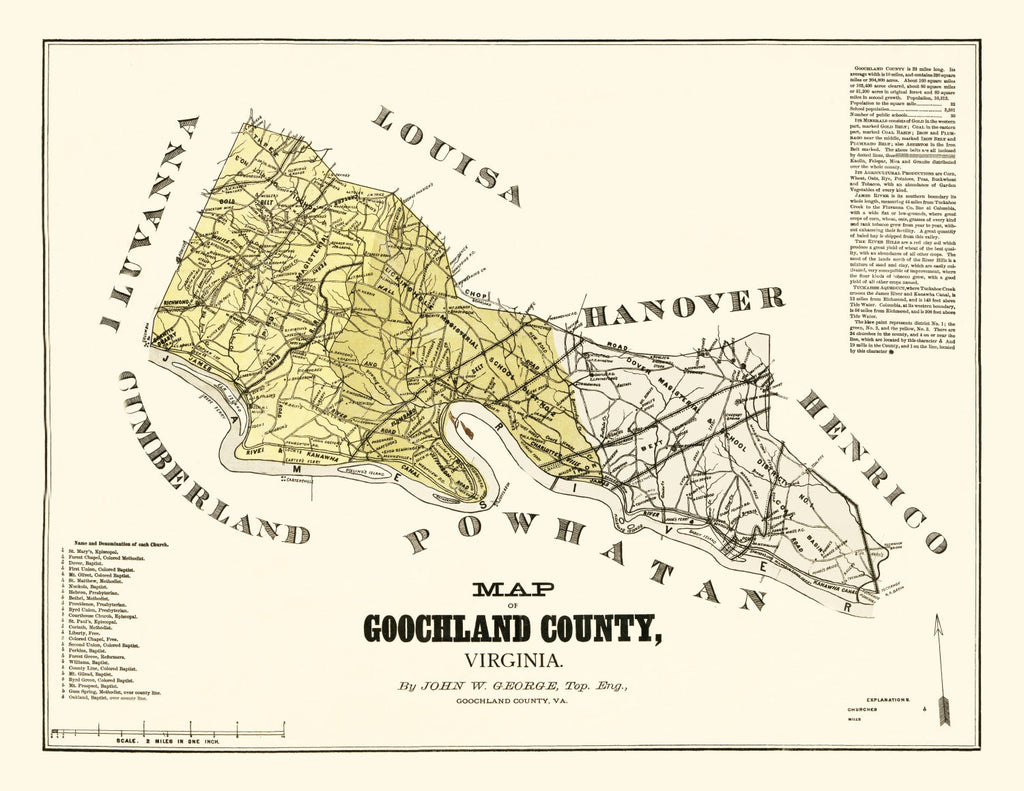 Vintage Map of Goochland County, Virginia 1881
