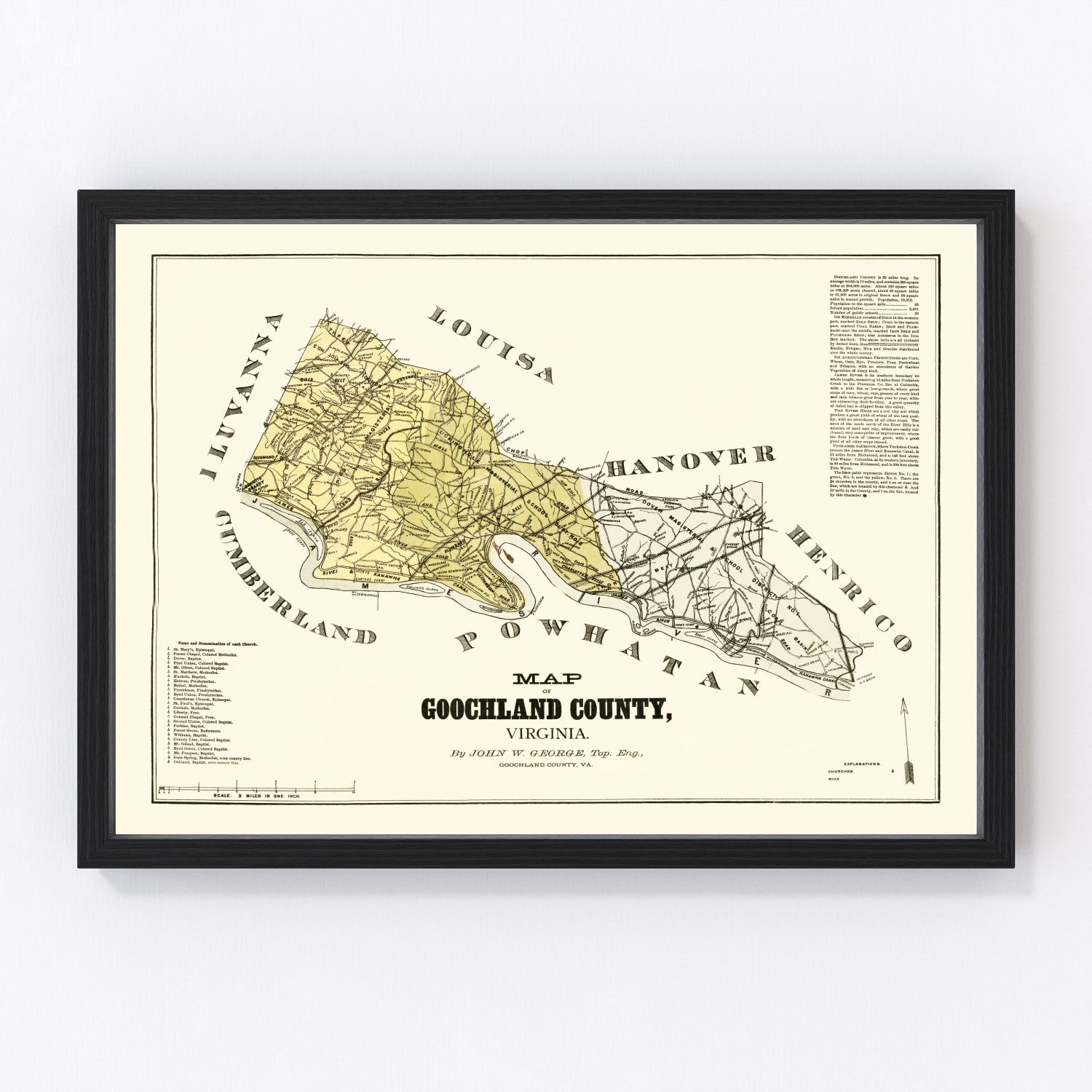 Vintage Map of Goochland County, Virginia 1881