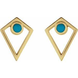 14K Yellow Gold Natural Turquoise Cabochon Pyramid Earrings – image 2