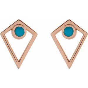 14K Rose Gold Natural Turquoise Cabochon Pyramid Earrings – image 2