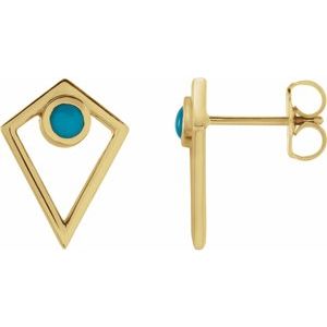 14K Yellow Gold Natural Turquoise Cabochon Pyramid Earrings