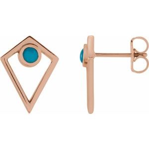 14K Rose Gold Natural Turquoise Cabochon Pyramid Earrings