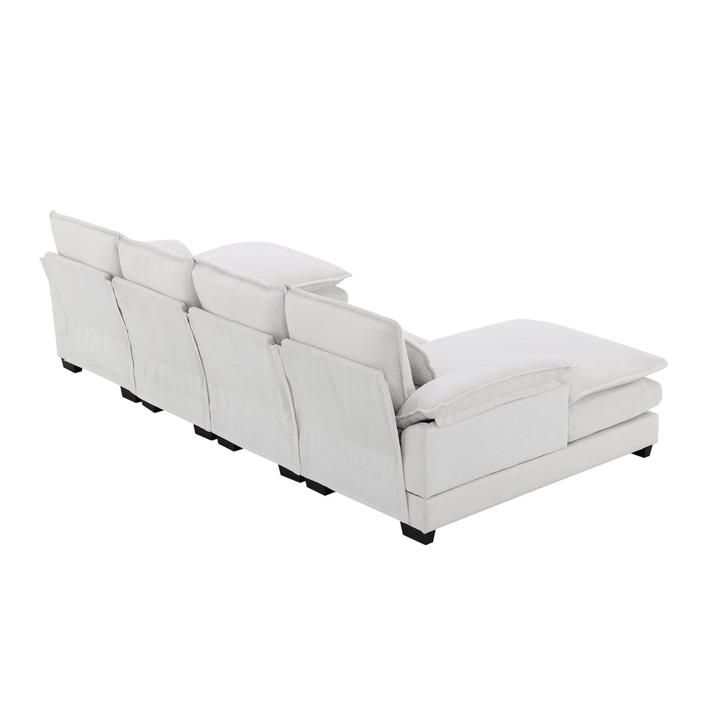 Modern U-shaped Sectional Sofa with Waist Pillows, 6-Seat Upholstered Symmetrical Sofa Furniture, Sleeper Sofa Couch with Chaise Lounge, Chenille and Velvet Options