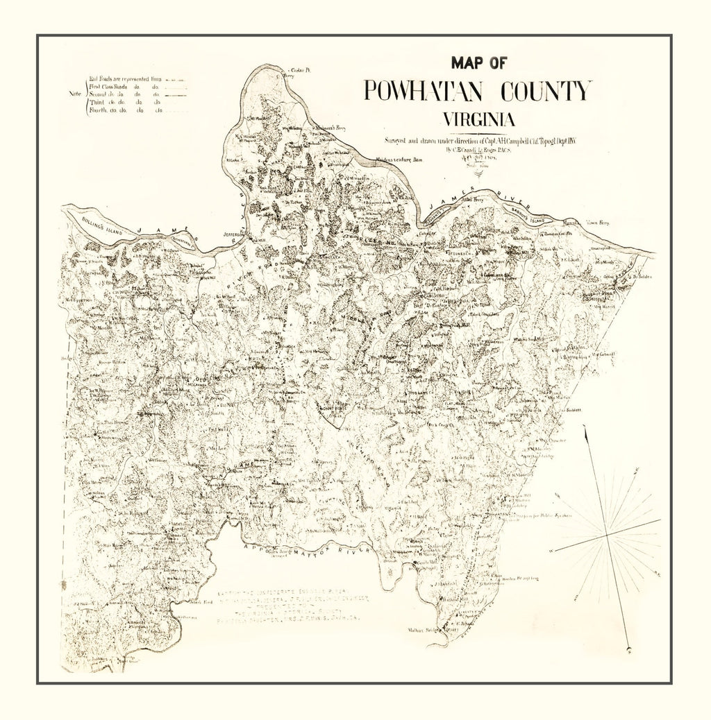 Vintage Map of Powhatan County, Virginia 1864