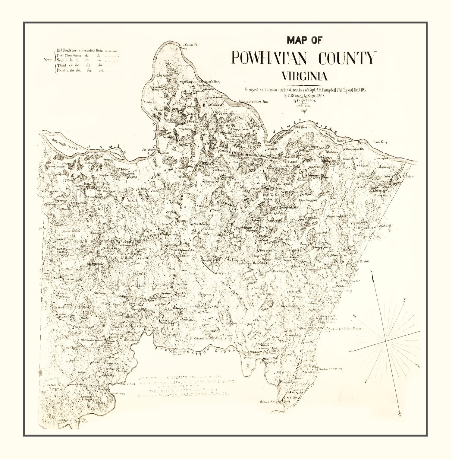 Vintage Map of Powhatan County, Virginia 1864
