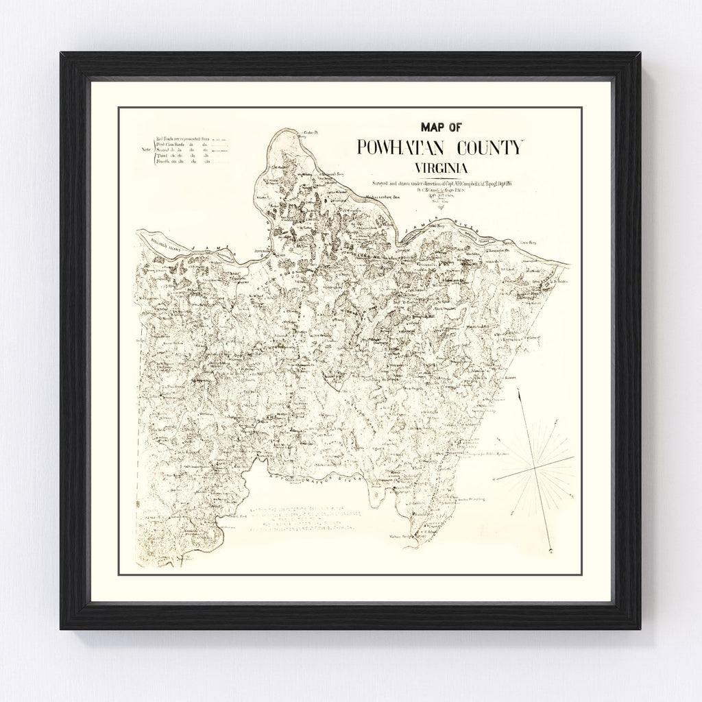 Vintage Map of Powhatan County, Virginia 1864