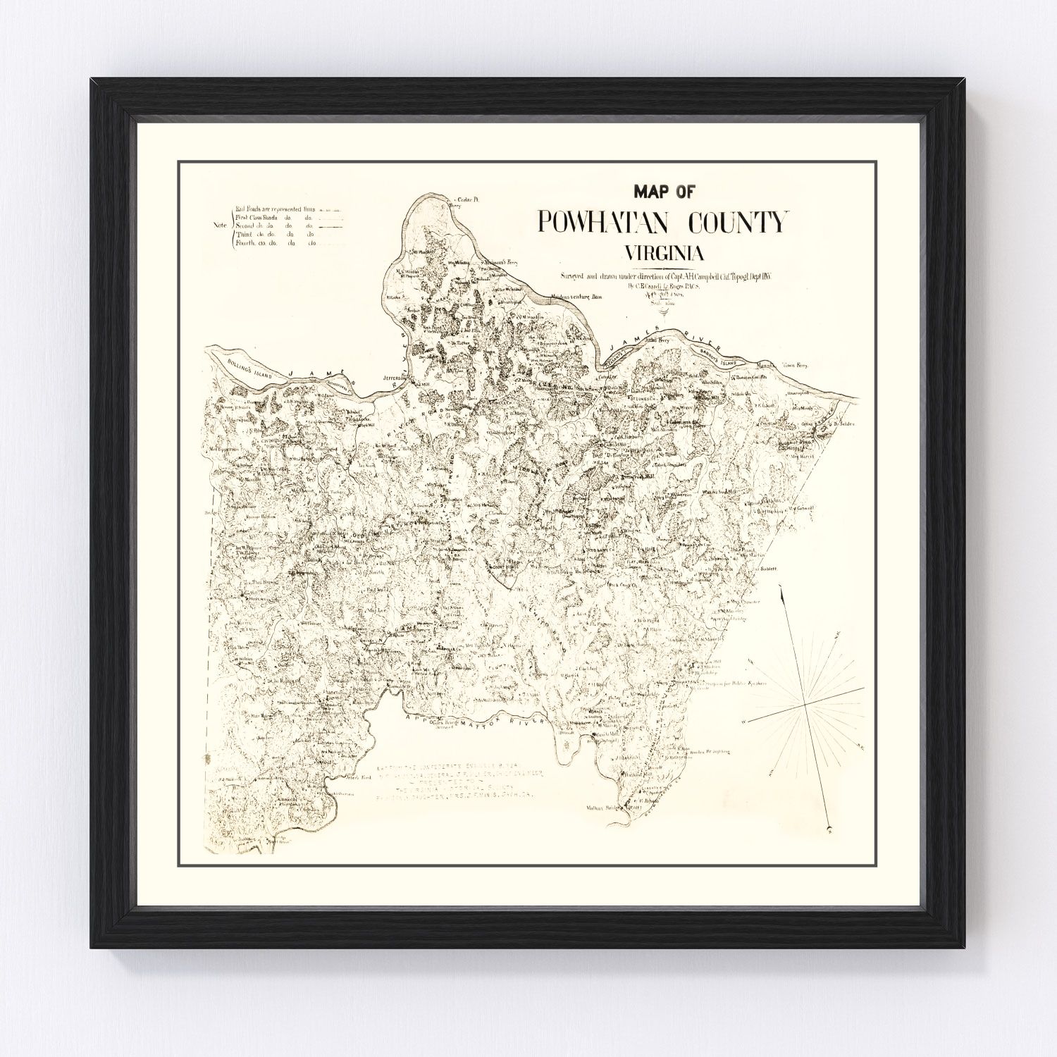 Vintage Map of Powhatan County, Virginia 1864