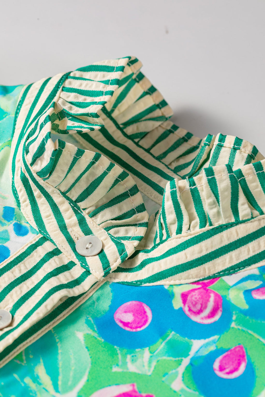 Floral Stripe Trim Button Down Vacation Dress