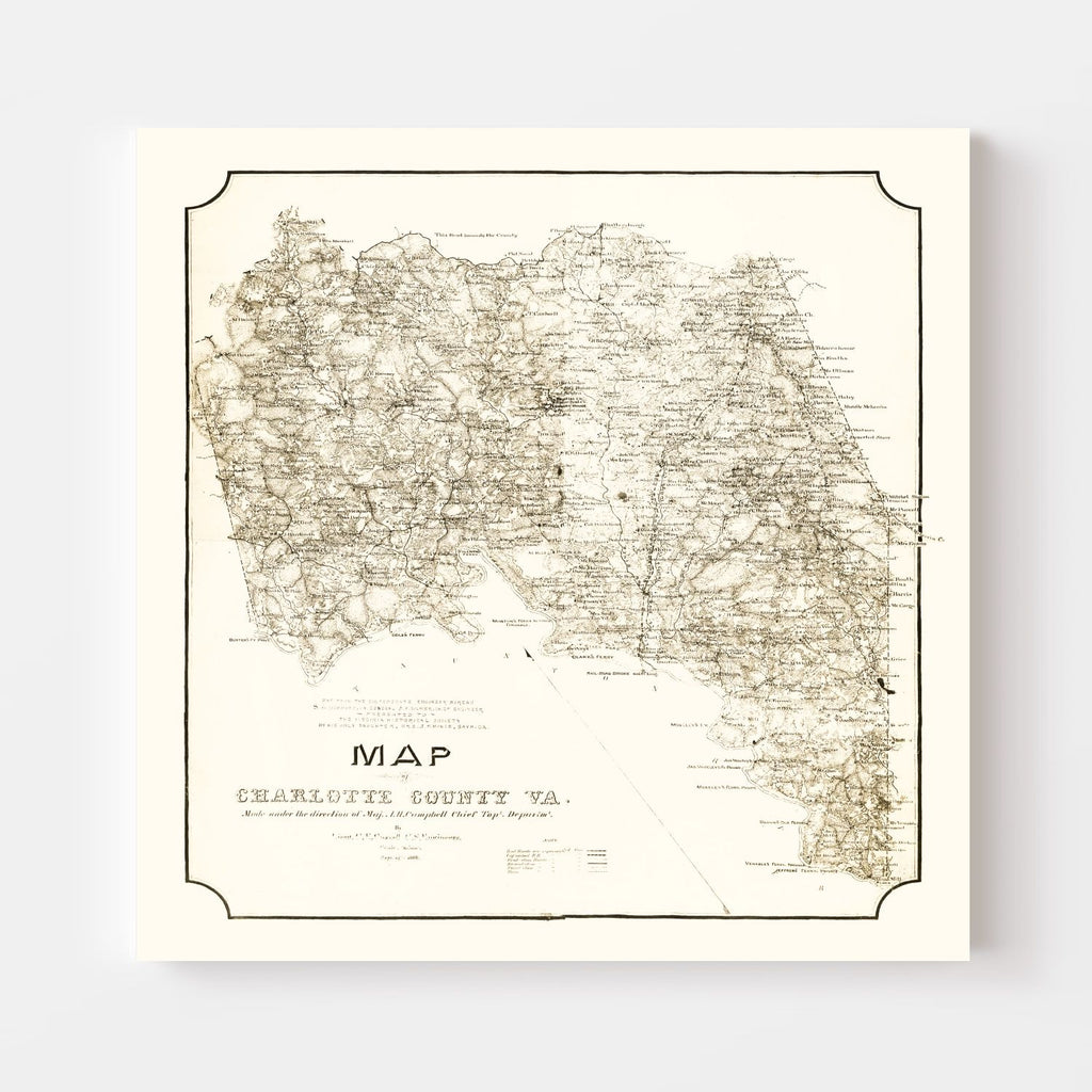 Vintage Map of Charlotte County, Virginia 1864