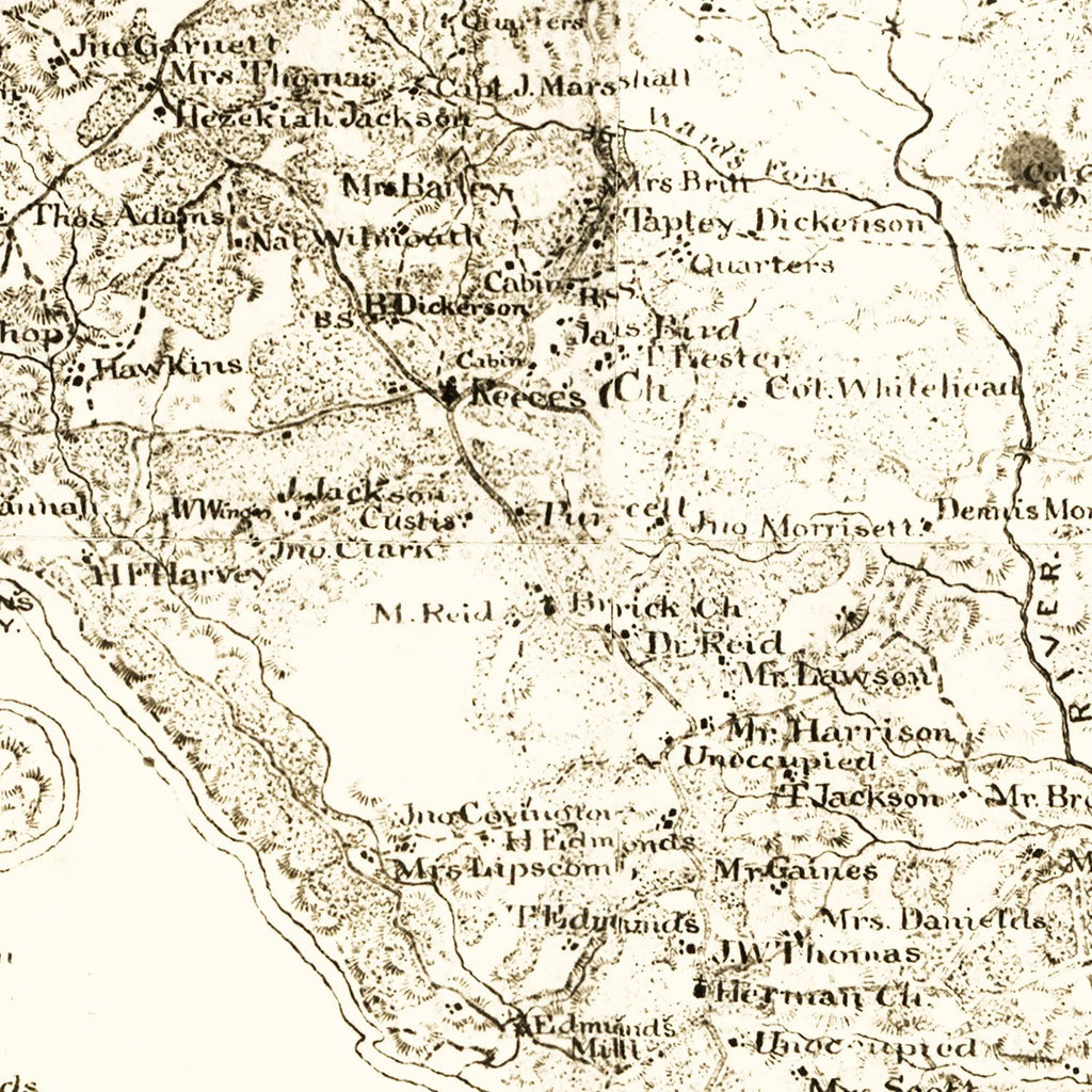 Vintage Map of Charlotte County, Virginia 1864