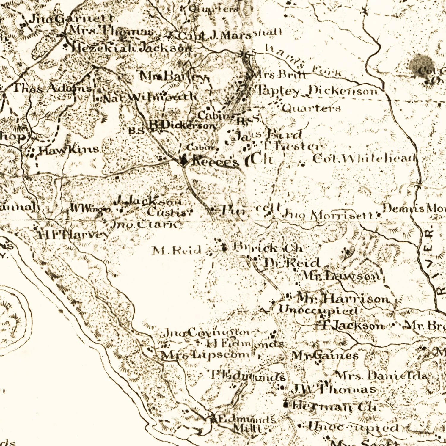Vintage Map of Charlotte County, Virginia 1864