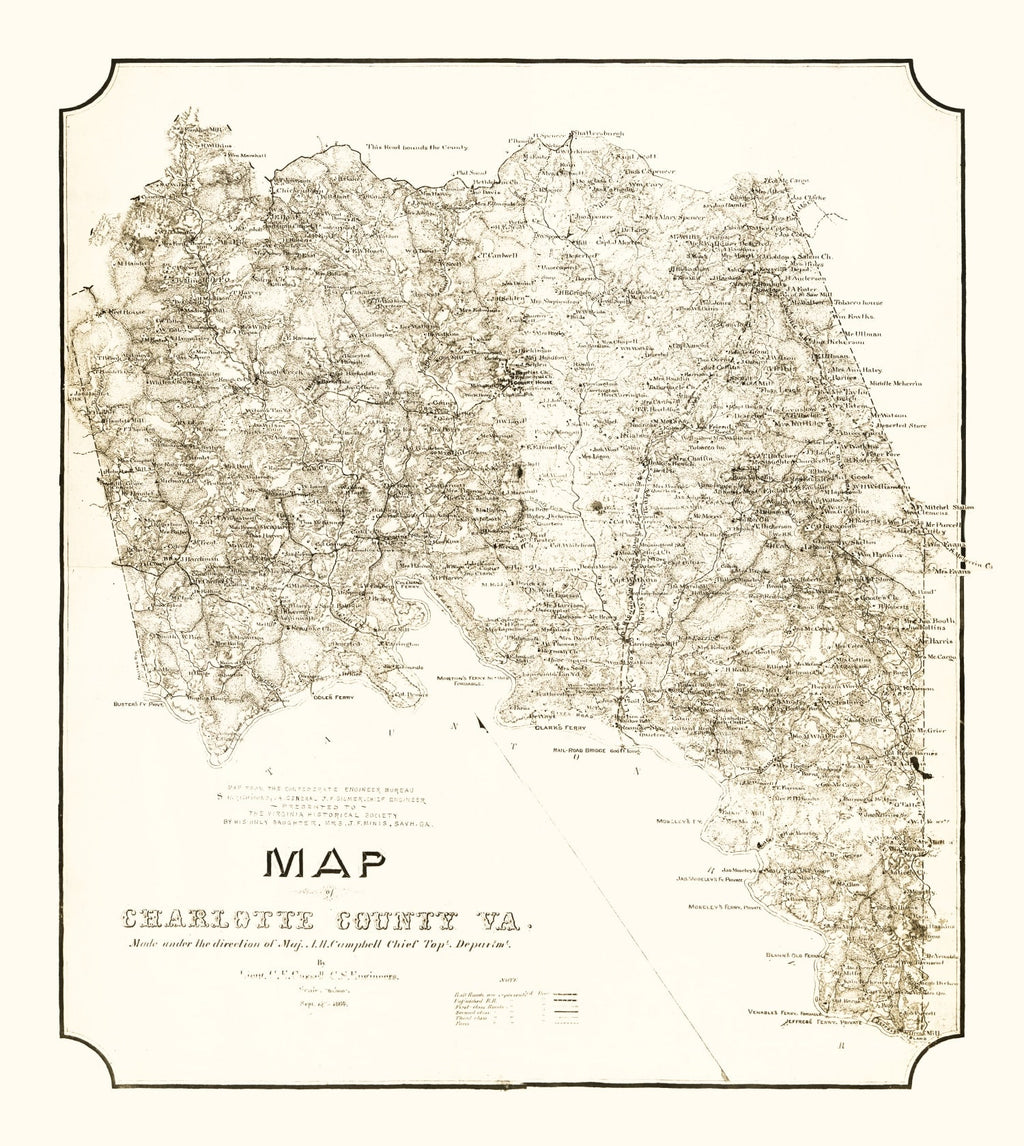 Vintage Map of Charlotte County, Virginia 1864