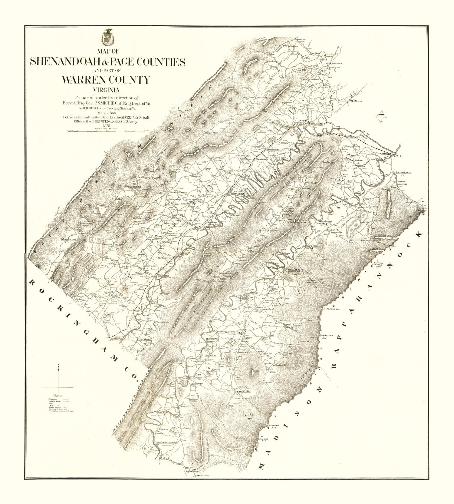 Vintage Map of Shenandoah & Page County, Virginia 1875