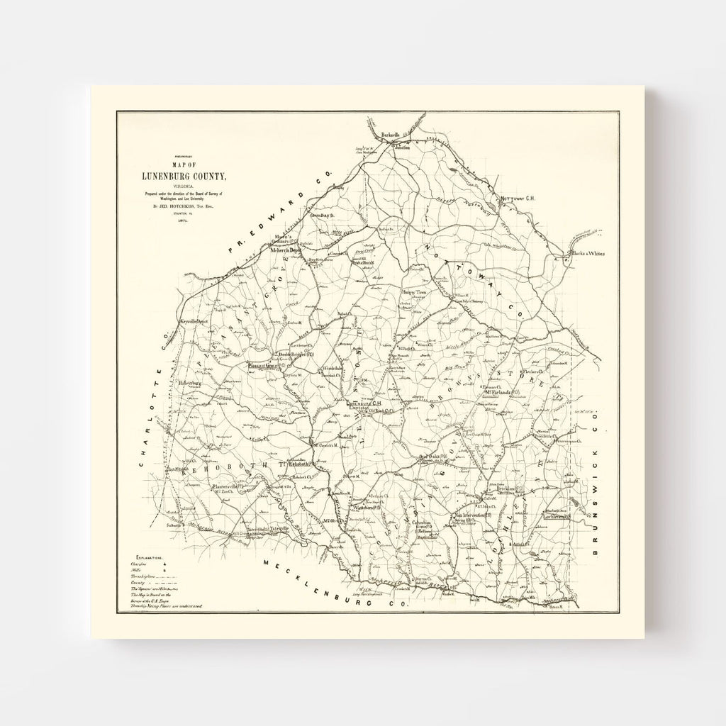 Vintage Map of Lunenburg County, Virginia 1871