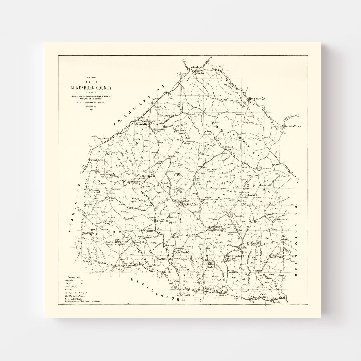 Vintage Map of Lunenburg County, Virginia 1871