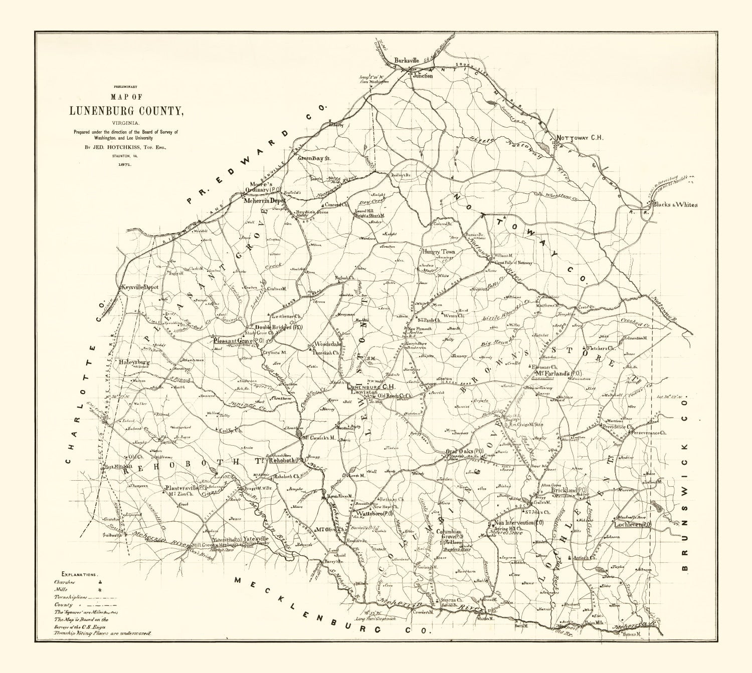 Vintage Map of Lunenburg County, Virginia 1871