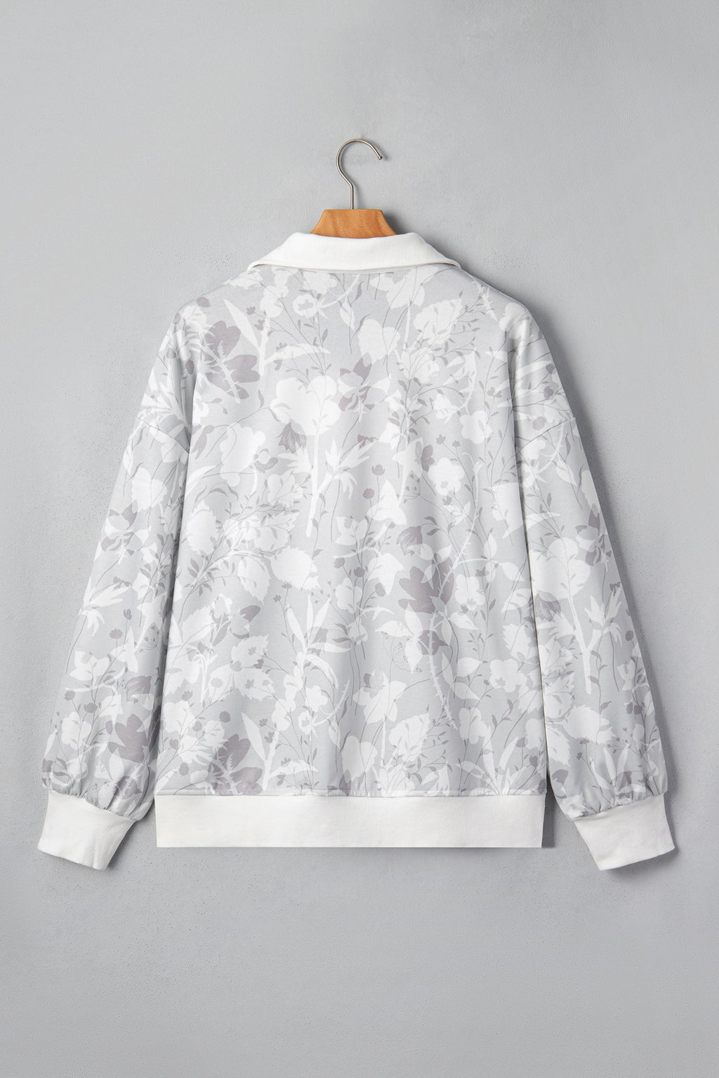 Floral Quarter Zip Collar Drop Shoulder Sweatshirt