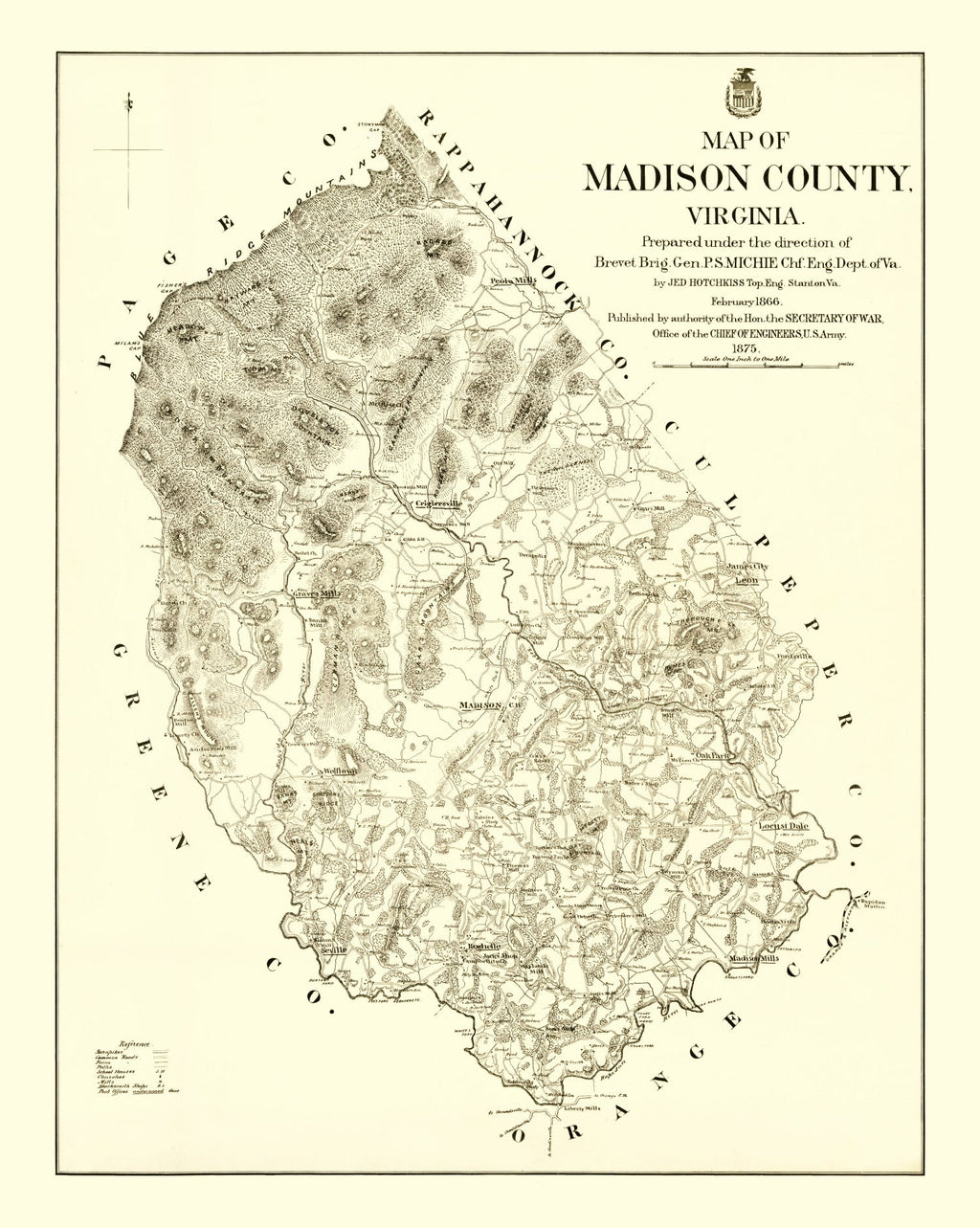 Vintage Map of Madison County, Virginia 1875
