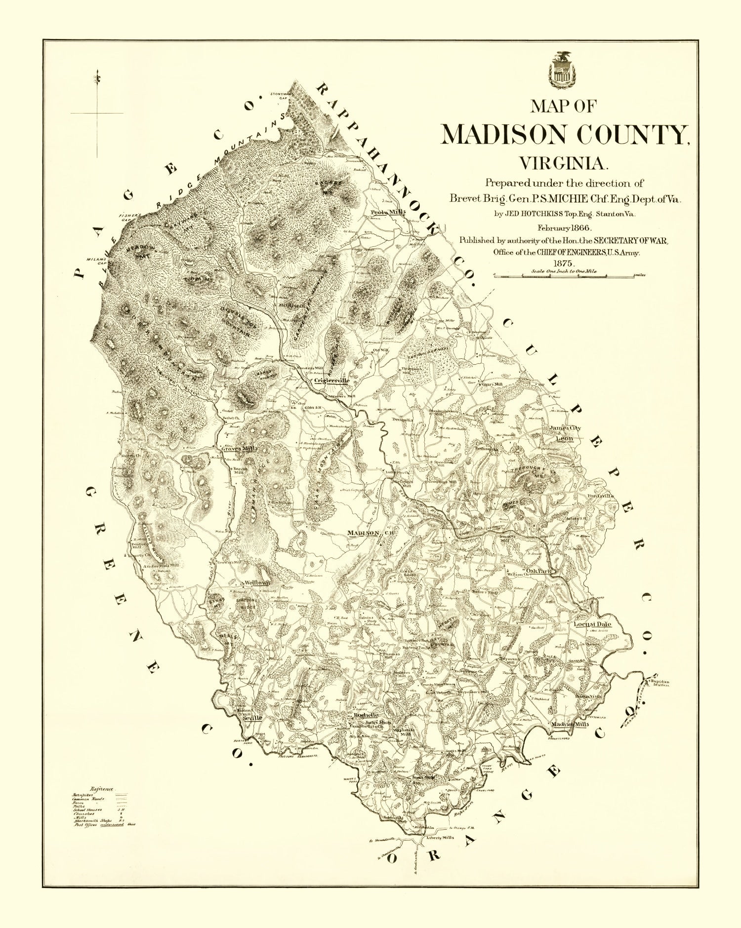 Vintage Map of Madison County, Virginia 1875
