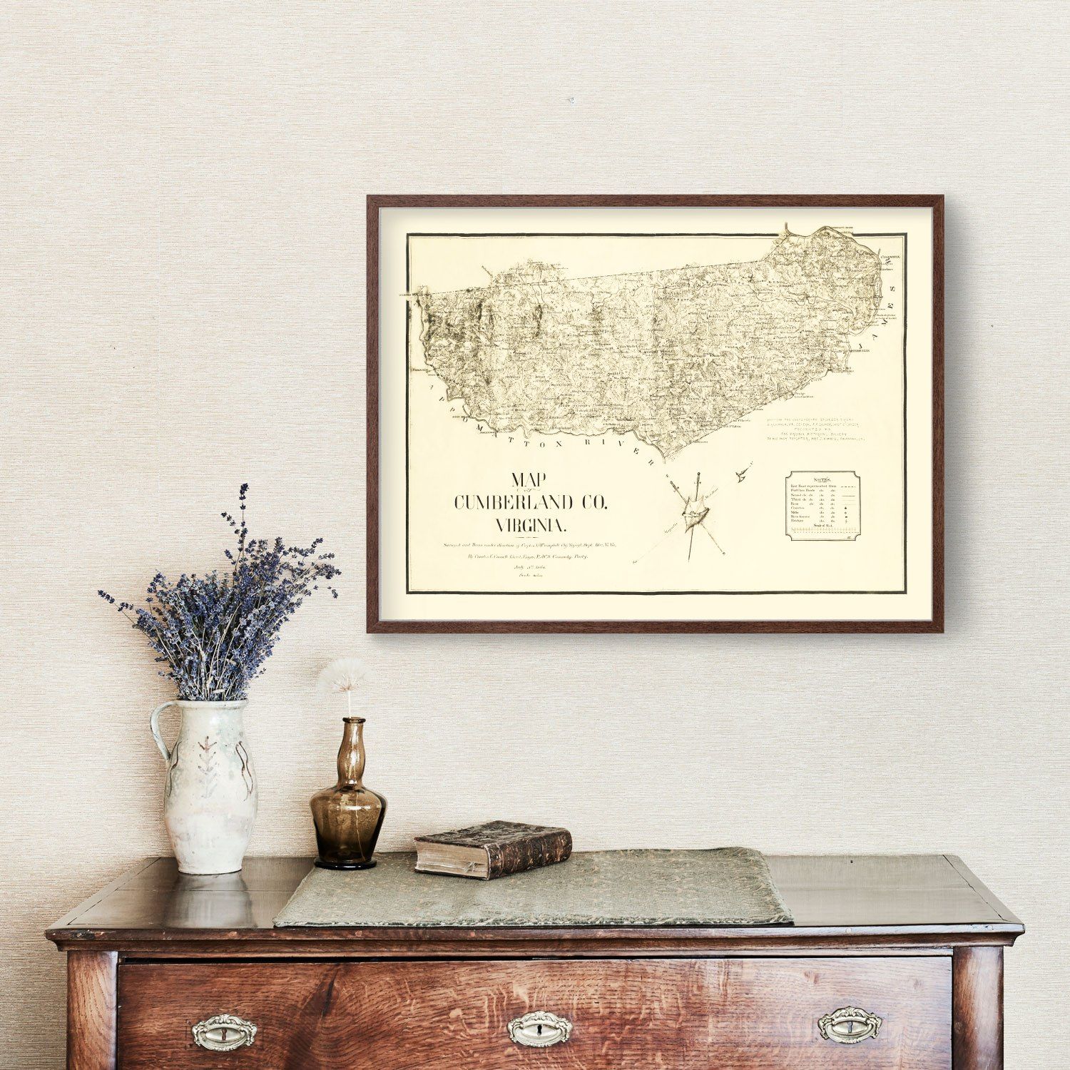 Vintage Map of Cumberland County, Virginia 1864