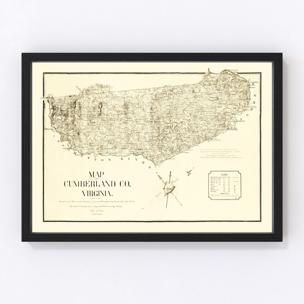 Vintage Map of Cumberland County, Virginia 1864