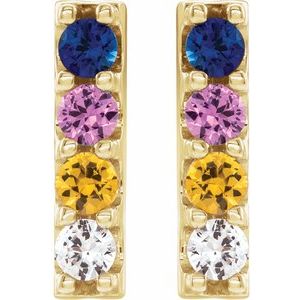 14K Yellow Gold Natural Multi-Gemstone Bar Earrings