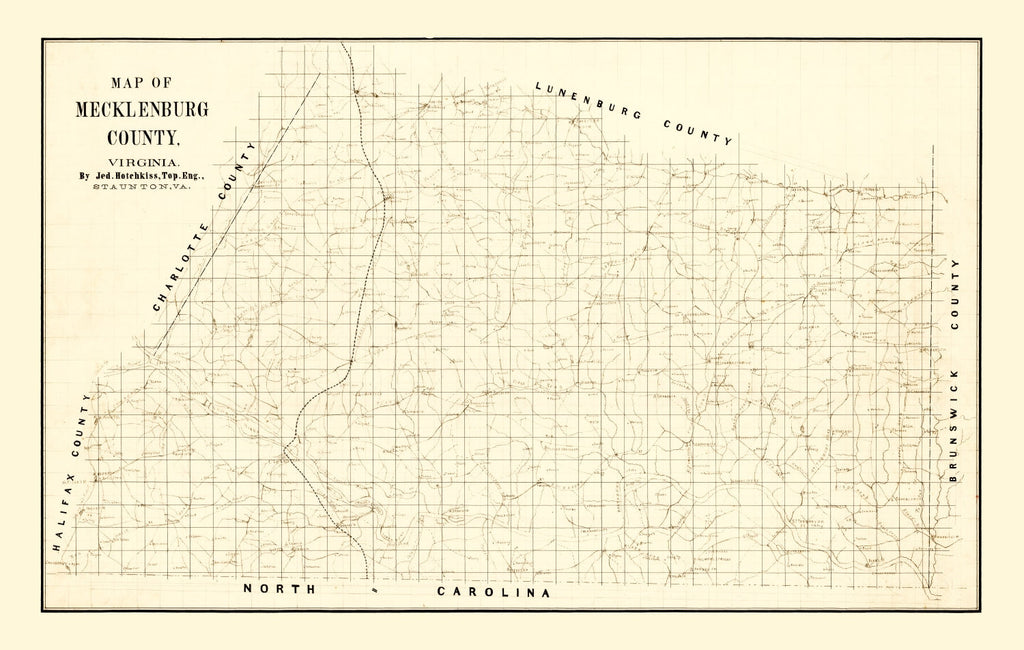 Vintage Map of Mecklenburg County, Virginia 1860