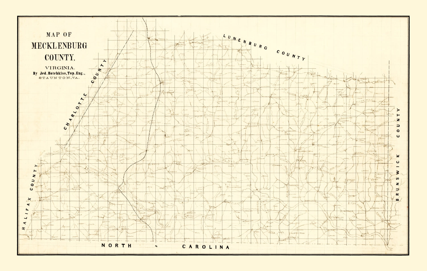 Vintage Map of Mecklenburg County, Virginia 1860